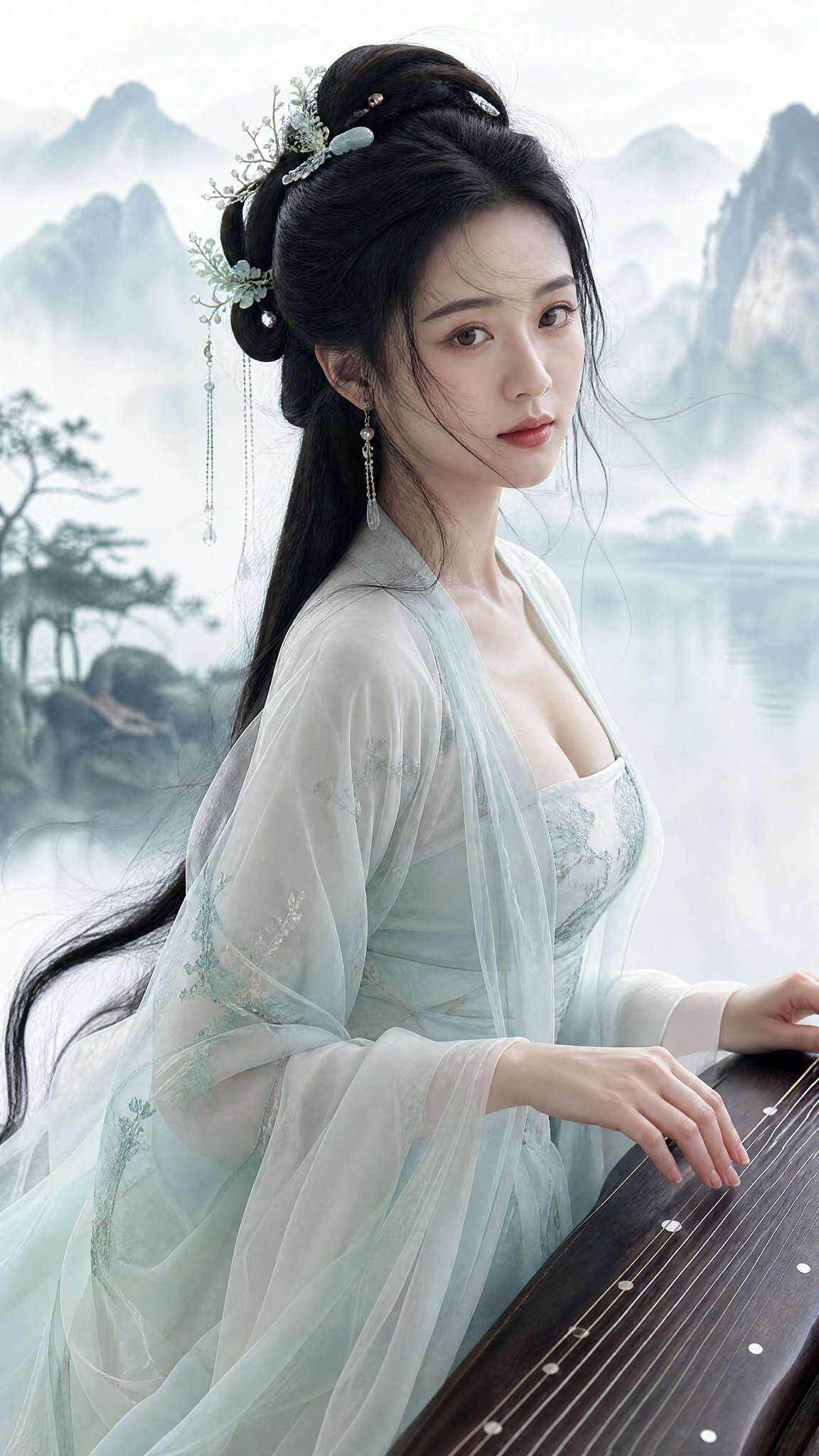 4K写实新中式古风半身女性人像 / 4k Realistic New Chinese Style Portrait Woman，角色设计，人像、角色、竖版，案例输出图 1