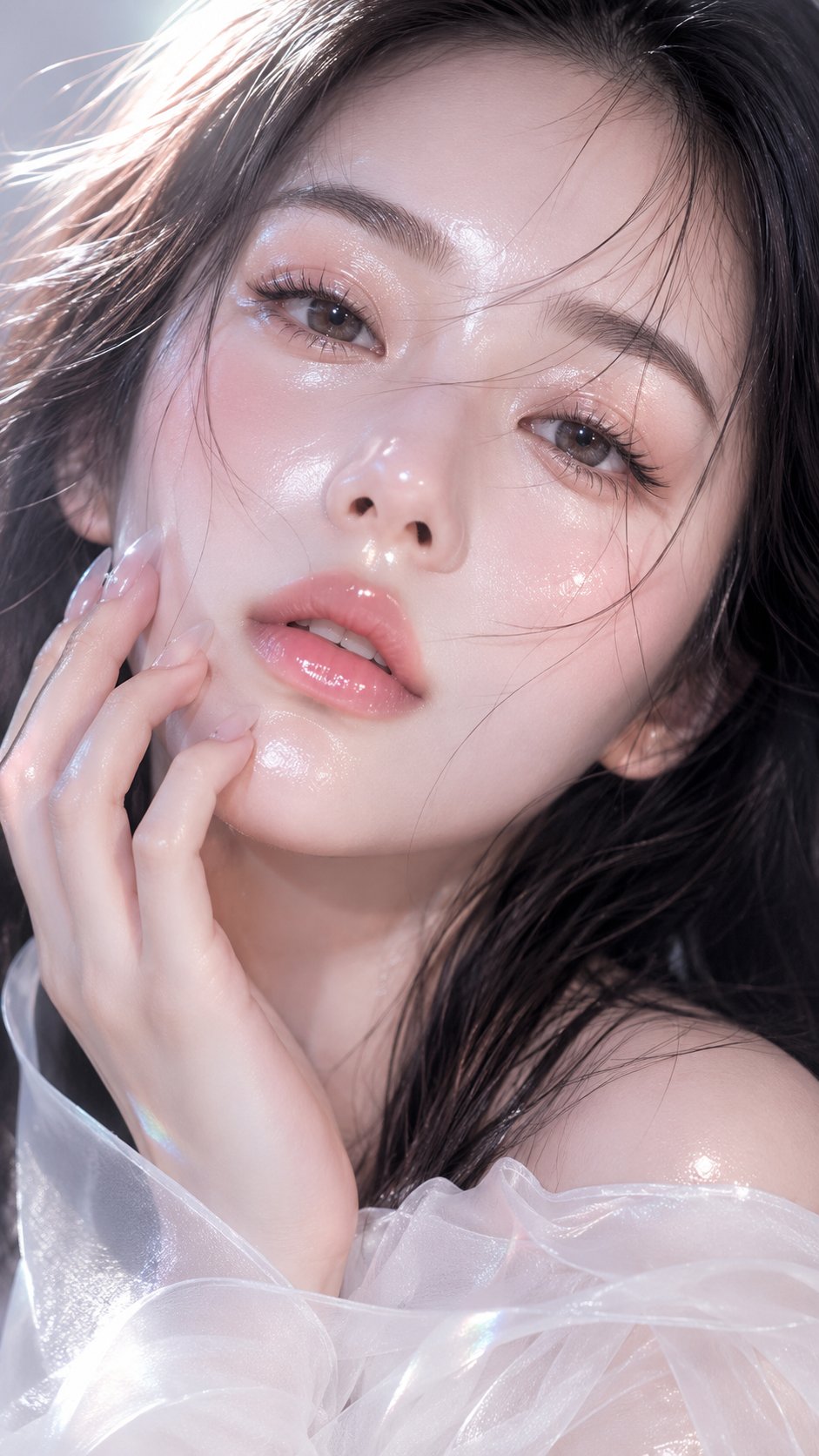 水晶露珠感超近距离美妆人像 / Crystal Dew Skin Beauty Portrait Close Up，角色设计，人像、时尚、角色，案例输出图 1