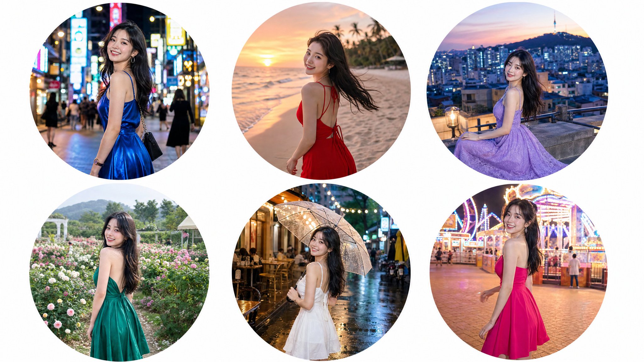 电影质感圆框一致性人像摄影 / Ultra Realistic Consistent Identity Circular Portrait，角色设计，霓虹、人像、电影感，案例输出图 1
