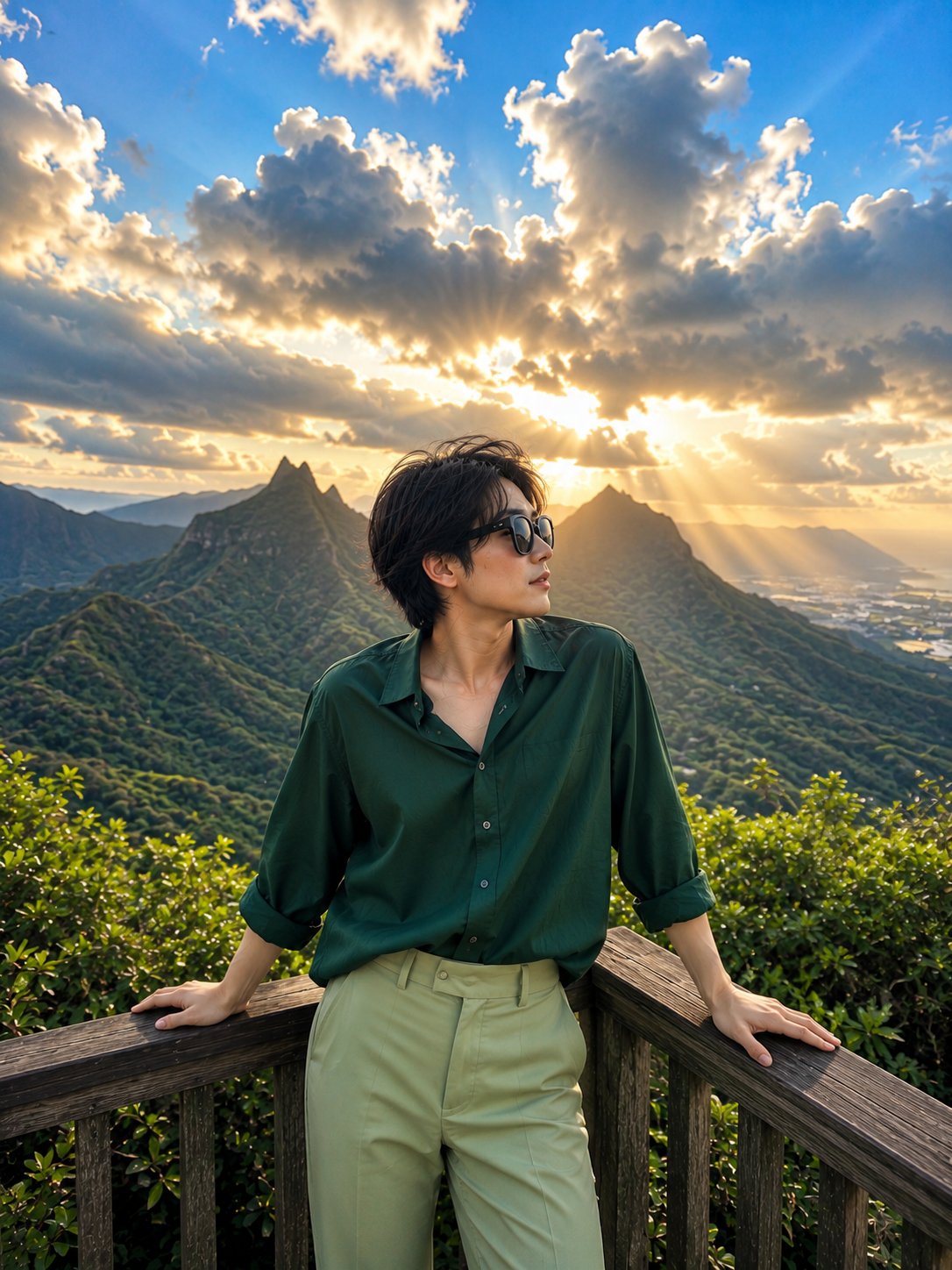 山间观景台优雅日本女性电影感旅行人像 / Cinematic Travel Portrait Japanese Woman Mountain Viewpoint，人像与摄影，人像、电影感、时尚，案例输出图 1
