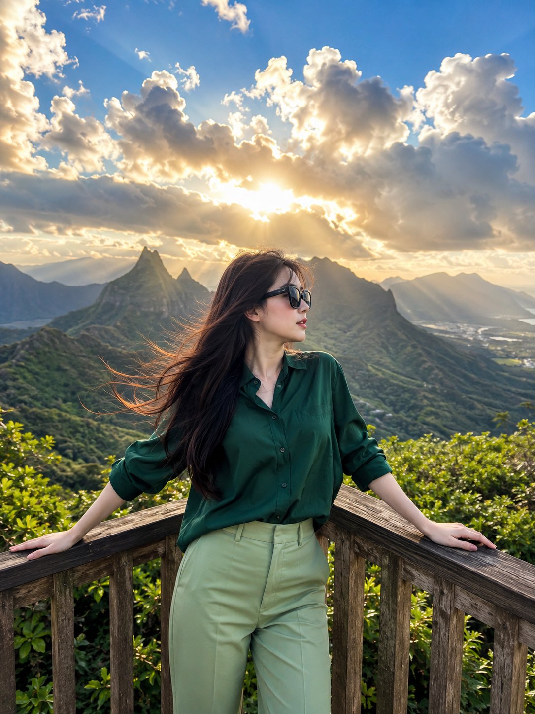 山间观景台优雅日本女性电影感旅行人像 / Cinematic Travel Portrait Japanese Woman Mountain Viewpoint，人像与摄影，人像、电影感、时尚，案例输出图 2