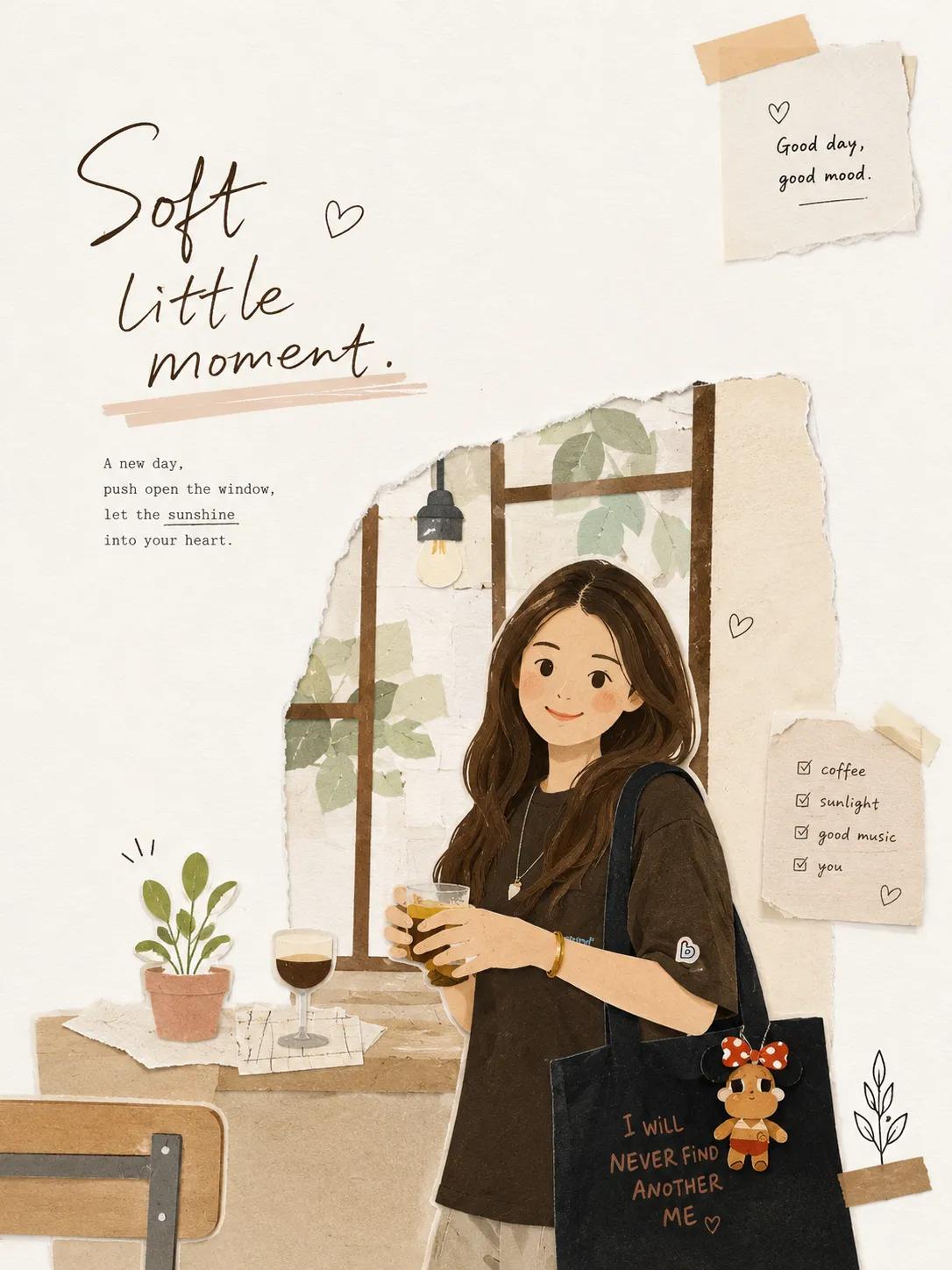 极简杂志拼贴风插画提示词 / Minimalist Magazine Collage Style Illustration,角色设计,时尚、海报、插画,案例输出图 1