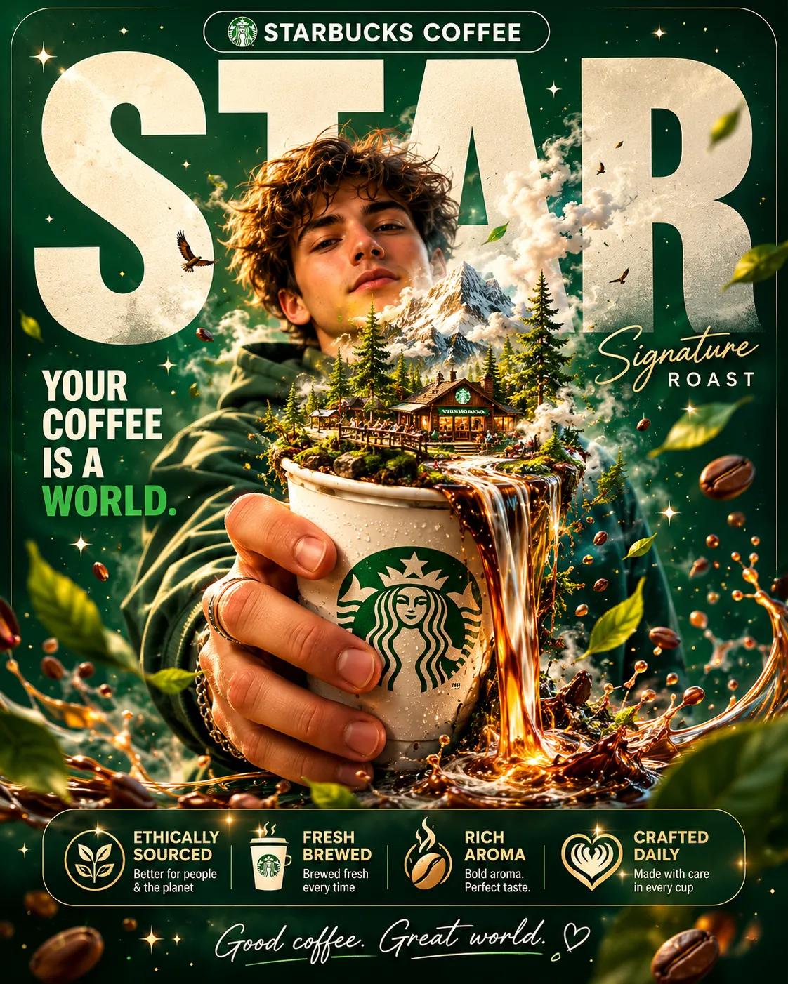 咖啡品牌超现实商业海报提示词 / Coffee Brand Surreal Commercial Poster Prompts，海报与插画，霓虹、海报、插画，案例输出图 2