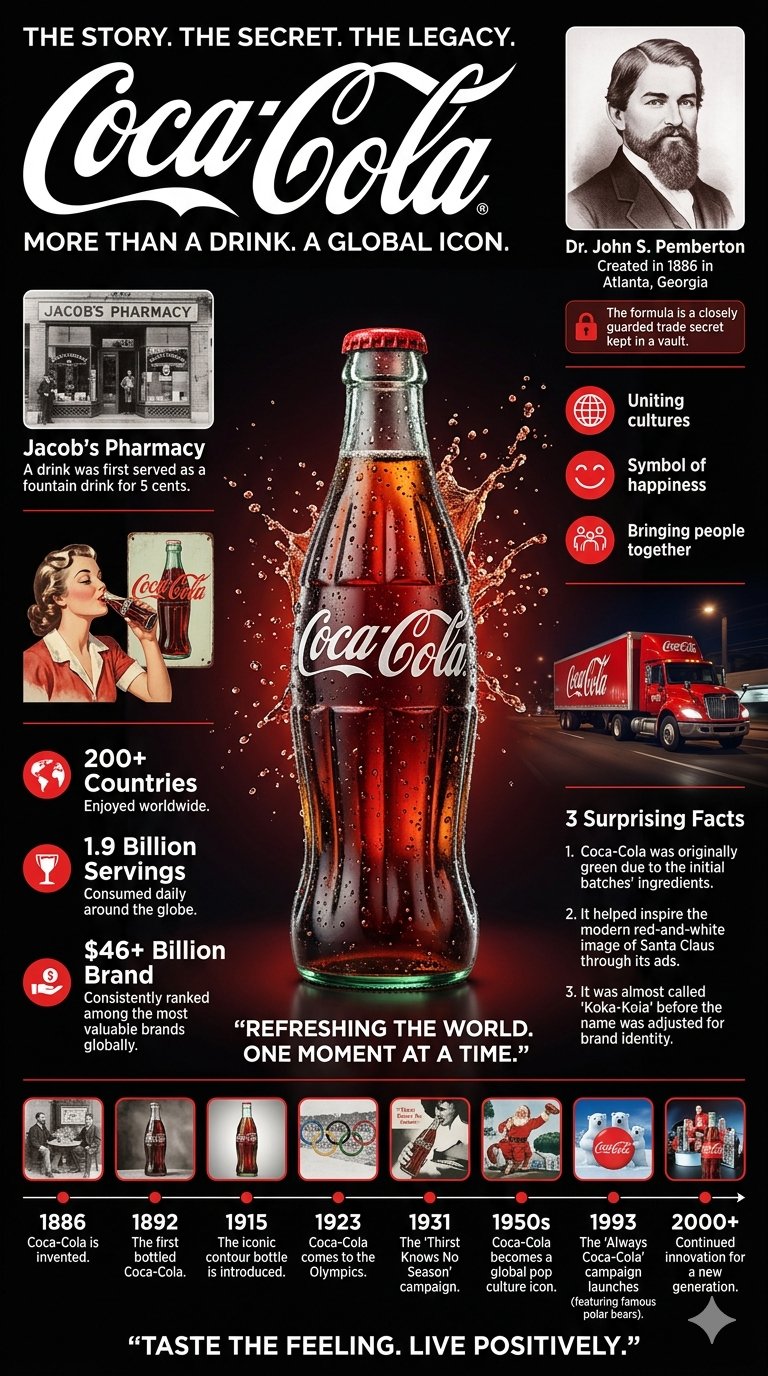 可口可乐暗黑奢华电影感信息图海报 / Coca Cola Cinematic Infographic Dark Luxury Poster，人像与摄影，霓虹、人像、电影感，案例输出图 1