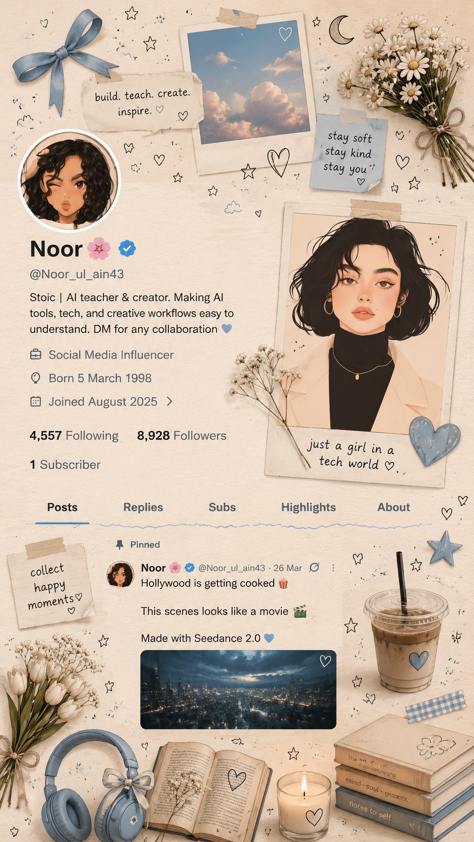 柔美米蓝Pinterest风格手帐拼贴 / Ultra Aesthetic Pinterest Scrapbook Collage Blue Beige,UI 与社交媒体截图,人像、UI、截图,案例输出图 1