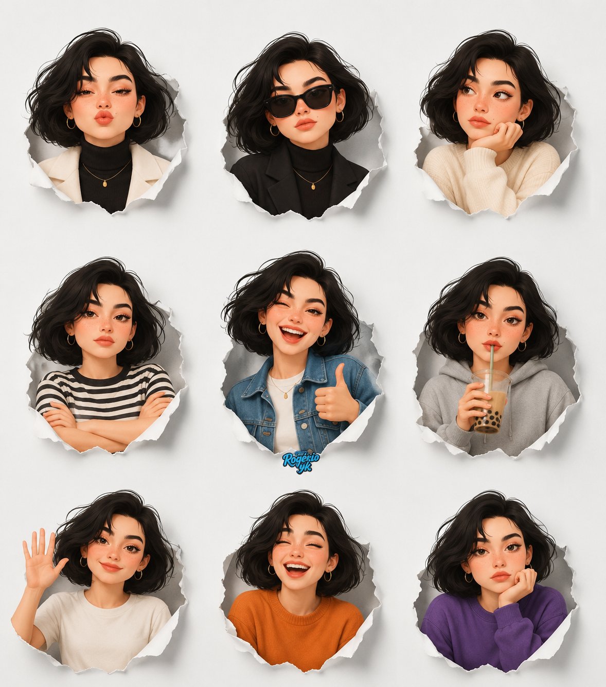 3D可爱女孩皮克斯风格贴纸包 / 3d Cute Girl Pixar Sticker Pack，角色设计，人像、角色、排版，案例输出图 1