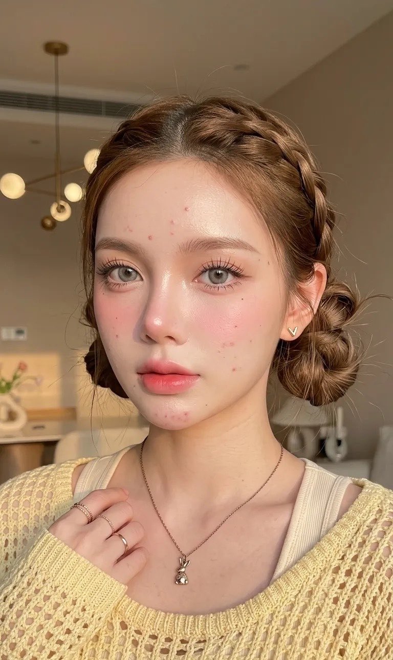 奶油色毛衣可爱表情少女特写 / Close Up Portrait Cute Girl Butter Yellow Sweater Duckface，人像与摄影，人像、电影感、时尚，案例输出图 1