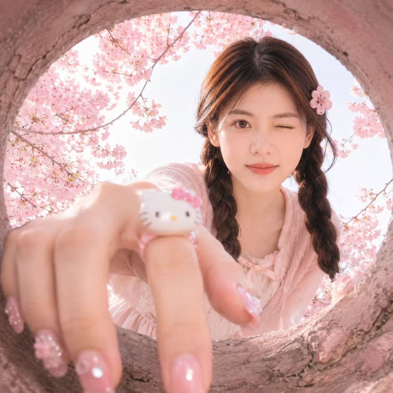 圆形木洞清新鱼眼人像特写 / Fisheye Wooden Hole Portrait Green Aesthetic,角色设计,人像、时尚、角色,案例输出图 1