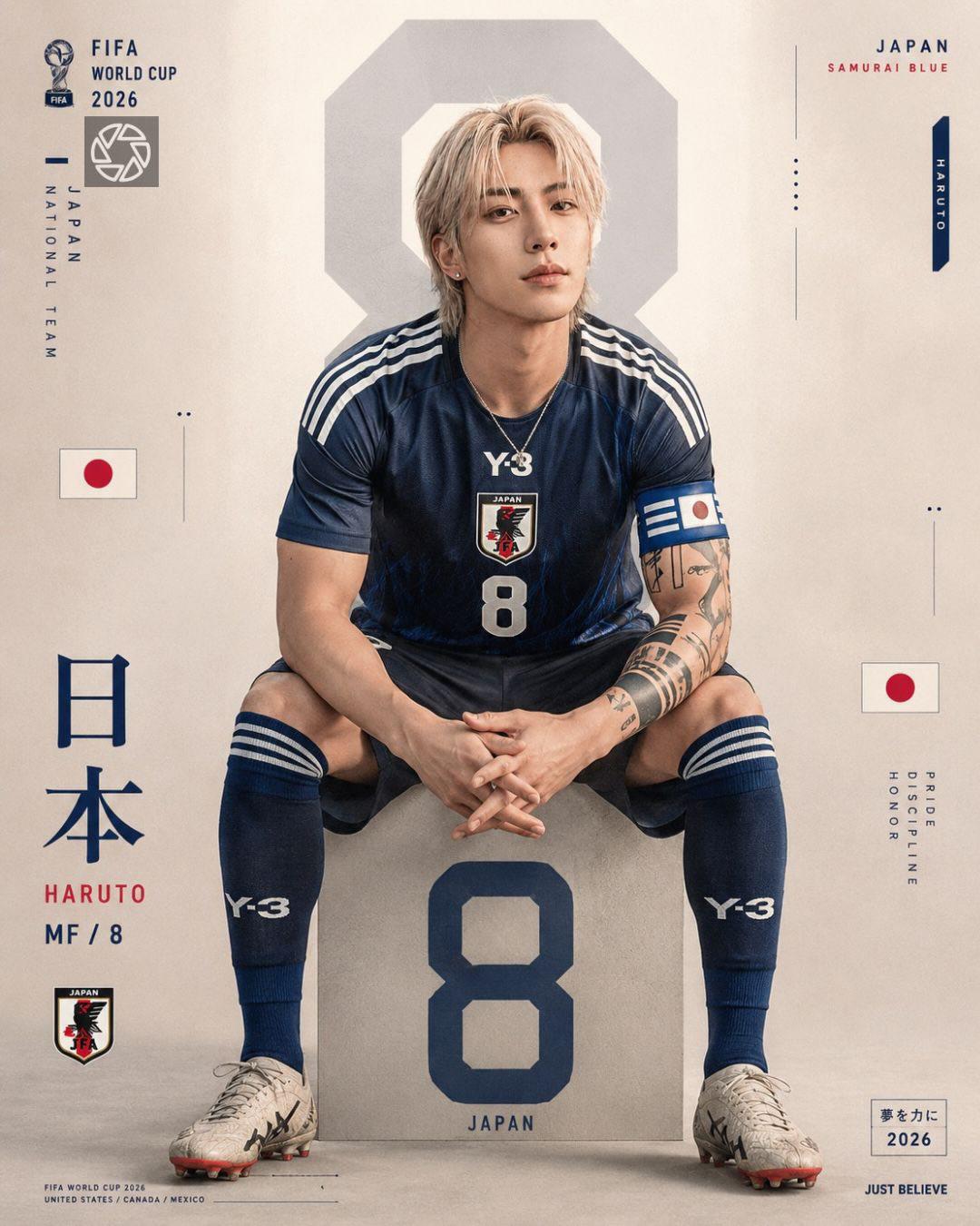 2026世界杯日本国家队球员体育摄影海报 / Fifa World Cup 2026 Japan Player Poster，角色设计，人像、时尚、海报，案例输出图 2