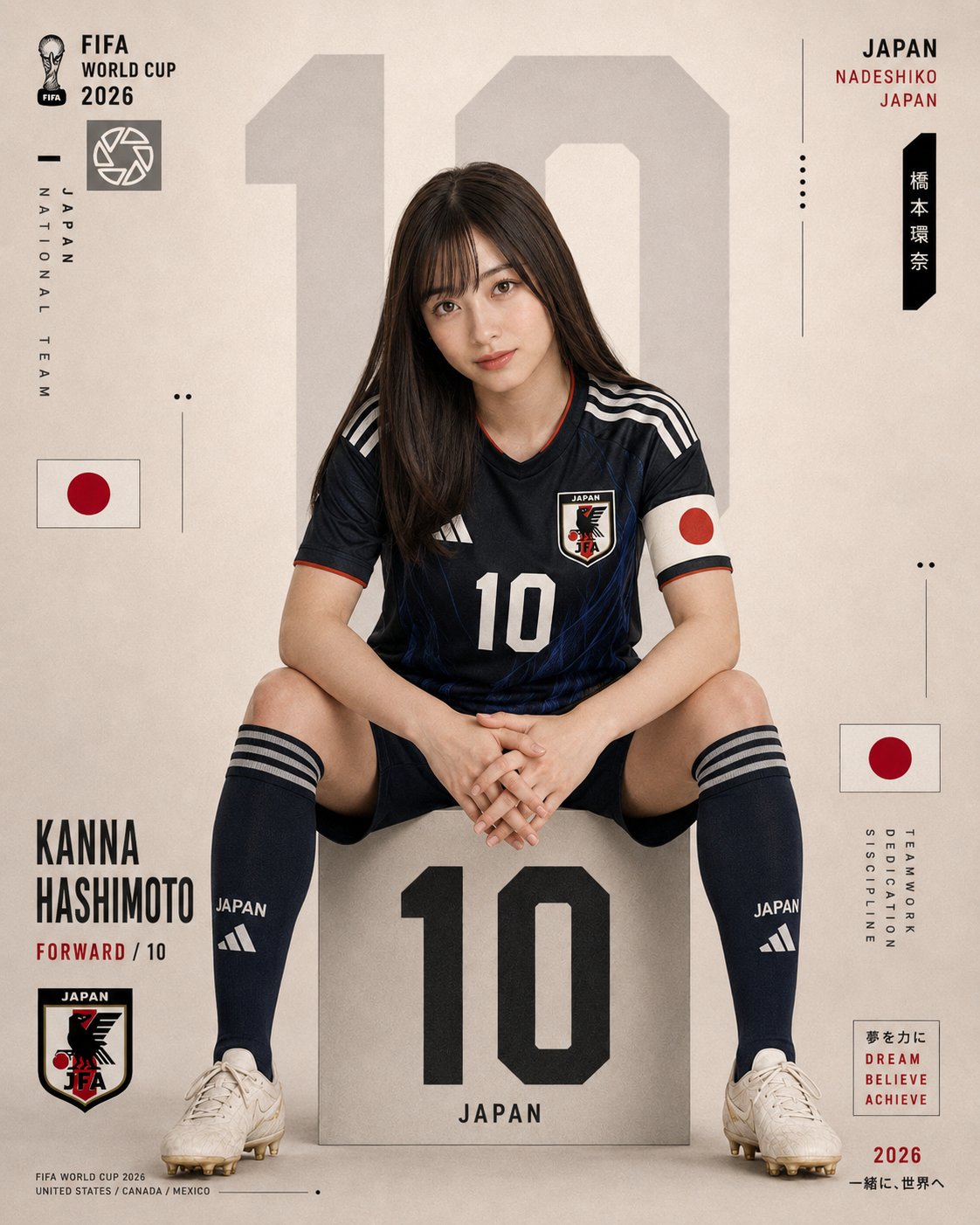 2026世界杯日本国家队球员体育摄影海报 / Fifa World Cup 2026 Japan Player Poster，角色设计，人像、时尚、海报，案例输出图 1