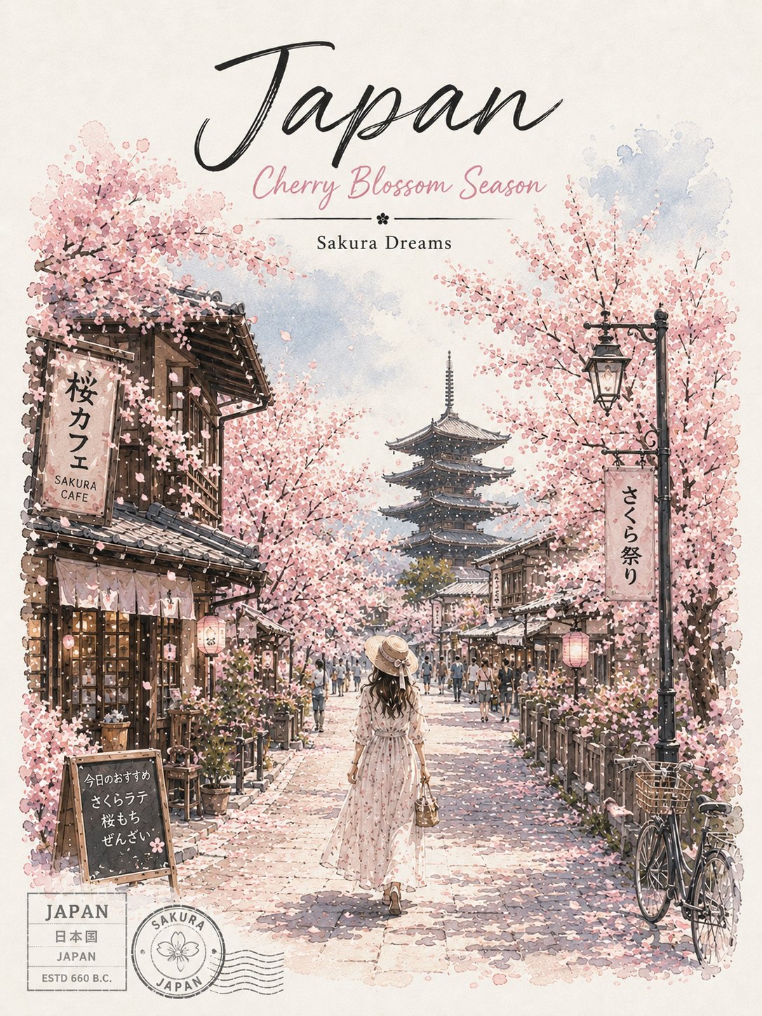 北海道富良野薰衣草复古手绘旅行海报 / Hokkaido Furano Lavender Vintage Travel Poster，人像与摄影，人像、电影感、时尚，案例输出图 1