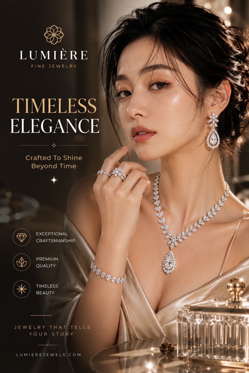 奢华钻石珠宝时尚人像海报 / Luxury Jewelry Fashion Editorial Poster,角色设计,人像、电影感、时尚,案例输出图 1