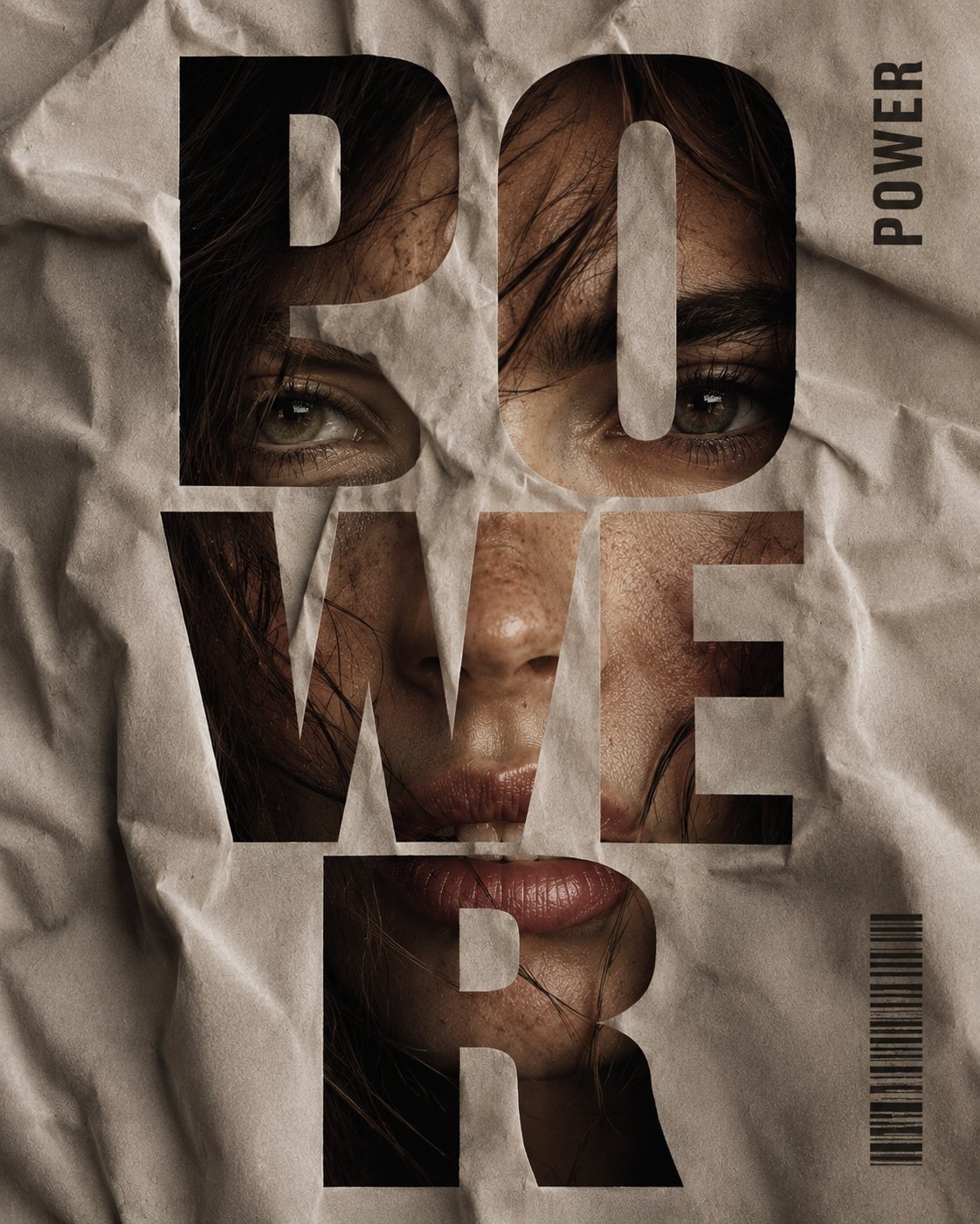 褶皱织物透视文字排版时尚海报 / Vertical Editorial Poster Typography Portrait，角色设计，人像、时尚、海报，案例输出图 2