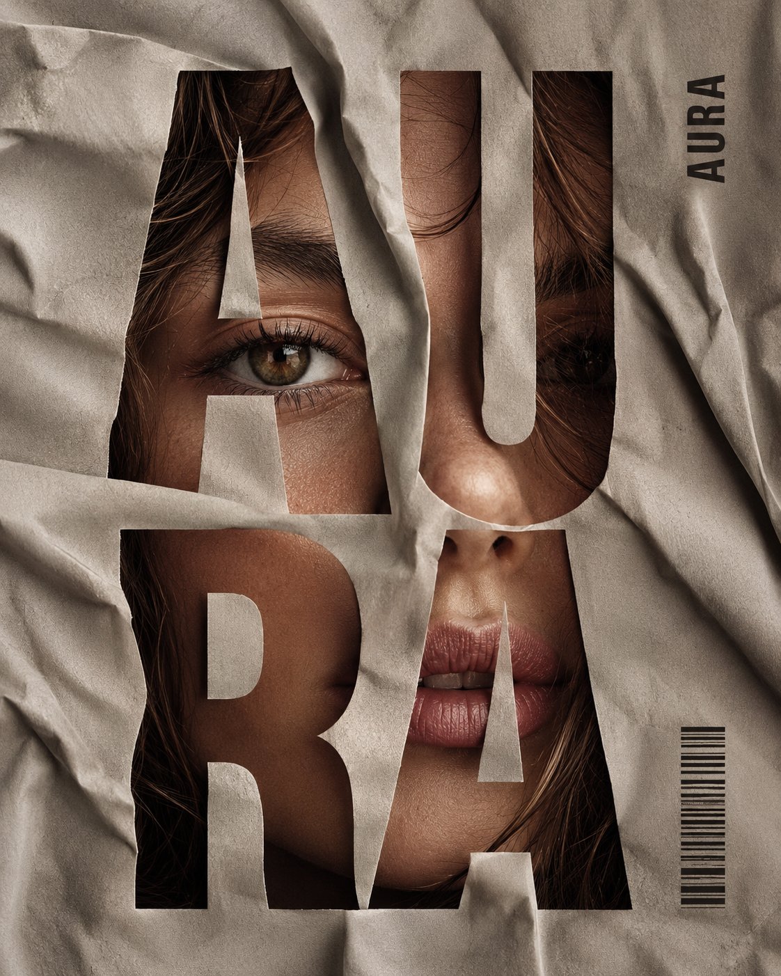 褶皱织物透视文字排版时尚海报 / Vertical Editorial Poster Typography Portrait,角色设计,人像、时尚、海报,案例输出图 1