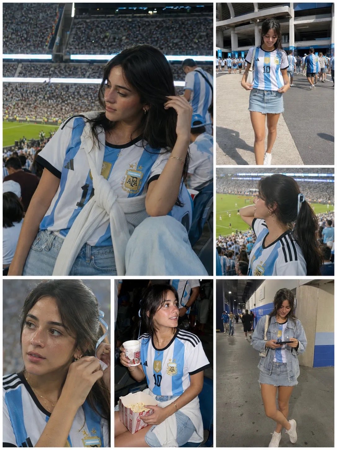 阿根廷10号女球迷足球场生活拼贴 / Argentina Fan Stadium Lifestyle Collage,人像与摄影,35mm、人像、电影感,案例输出图 1