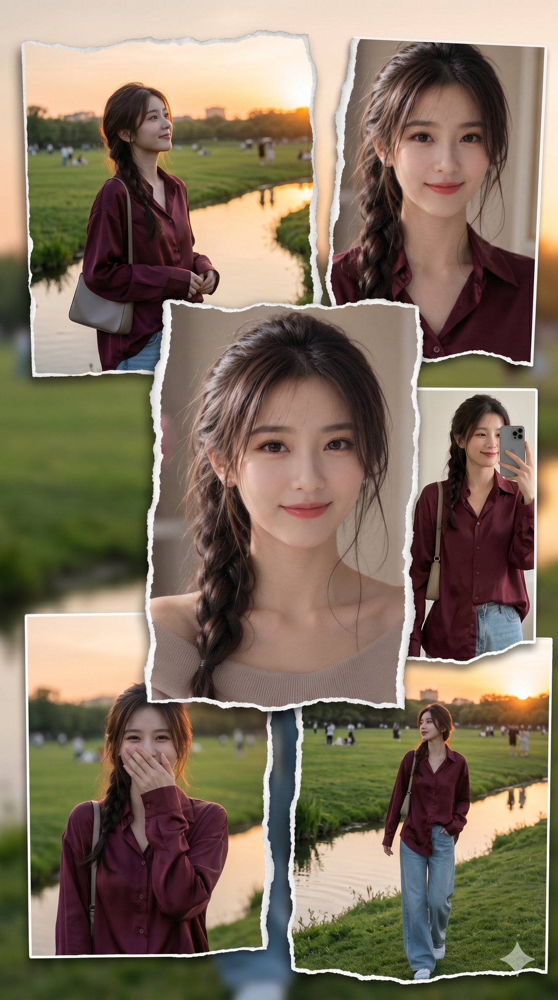超写实IMAX风格落日公园拼贴人像 / Ultra Realistic Imax Netflix Style Sunset Collage Portrait,人像与摄影,35mm、人像、电影感,案例输出图 1
