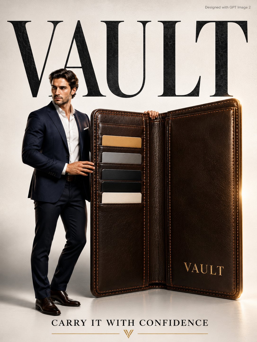 时尚高端男士配饰巨型皮夹广告海报 / Sleek Premium Mens Accessory Advertisement Poster,人像与摄影,人像、时尚、海报,案例输出图 1