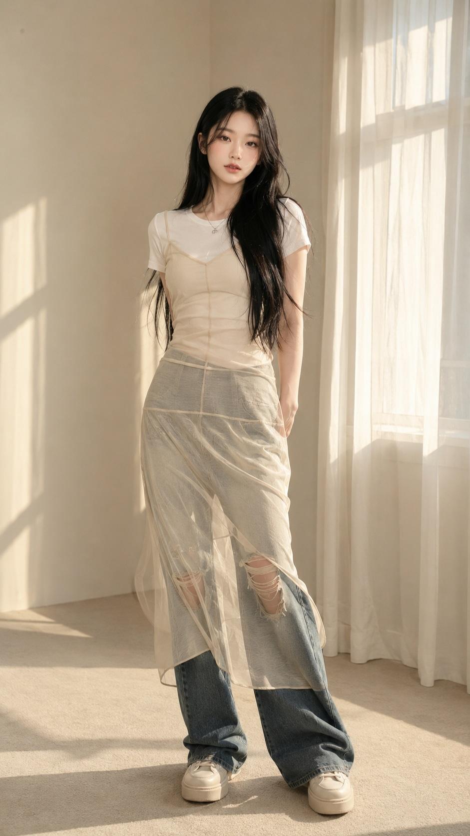极简阳光房韩系杂志风时尚人像 / Korean Editorial Fashion Portrait Minimalist Sunlit Room,人像与摄影,人像、电影感、时尚,案例输出图 1