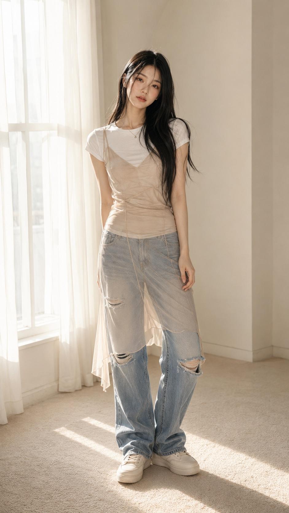 极简阳光房韩系杂志风时尚人像 / Korean Editorial Fashion Portrait Minimalist Sunlit Room，人像与摄影，人像、电影感、时尚，案例输出图 2