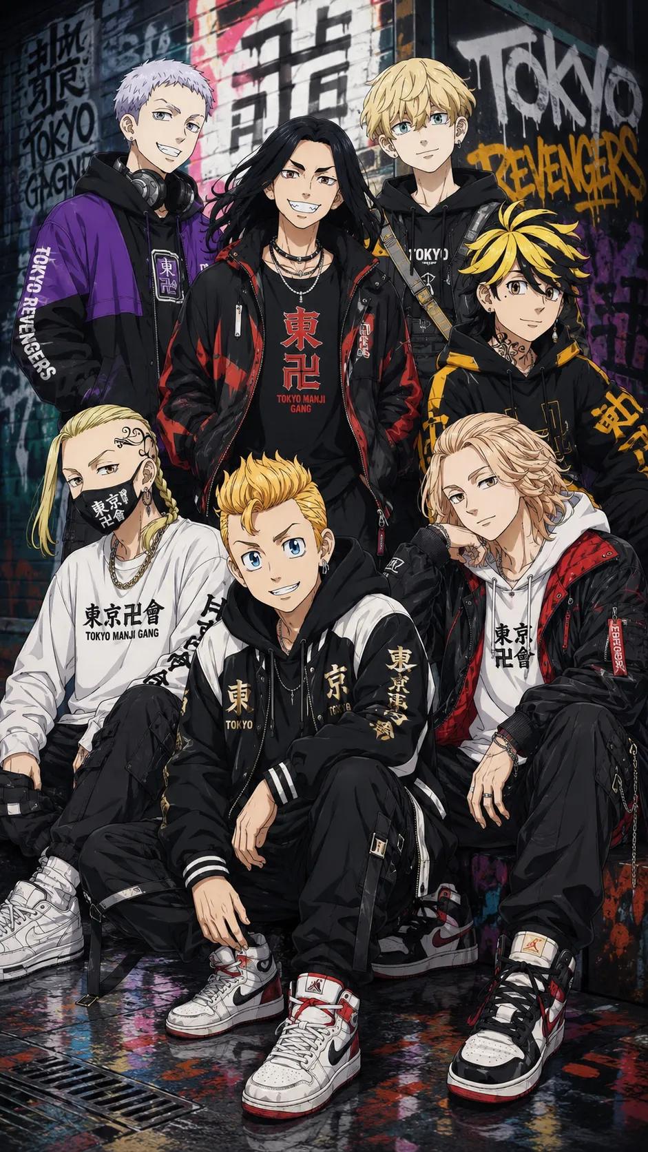 史诗级潮流街头动漫角色大合集 / Epic Anime Crossover Streetwear Squad Portrait,角色设计,霓虹、人像、电影感,案例输出图 1