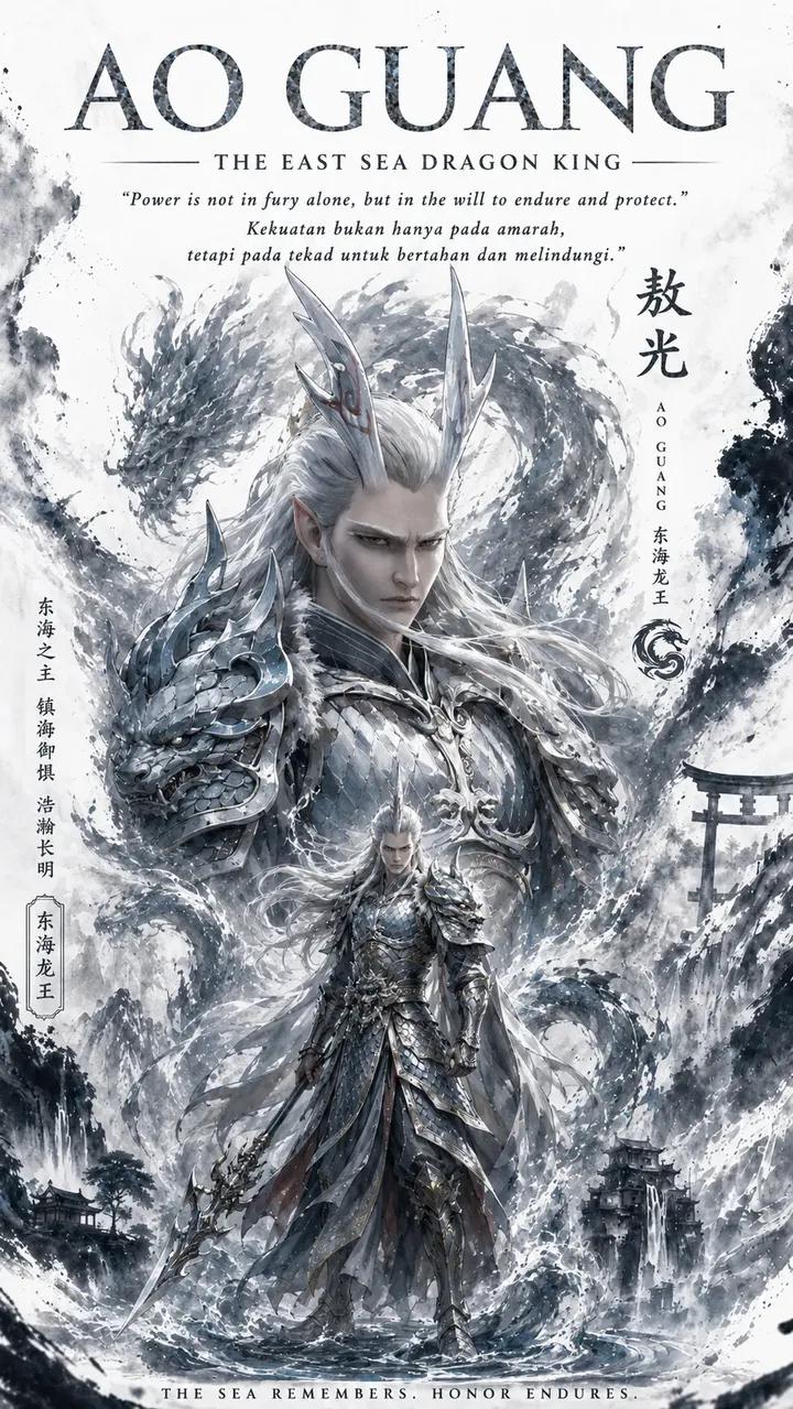 西海龙王敖润史诗奇幻书籍封面 / Ao Run West Sea Dragon King Epic Fantasy Book Cover,角色设计,电影感、海报、角色,案例输出图 1