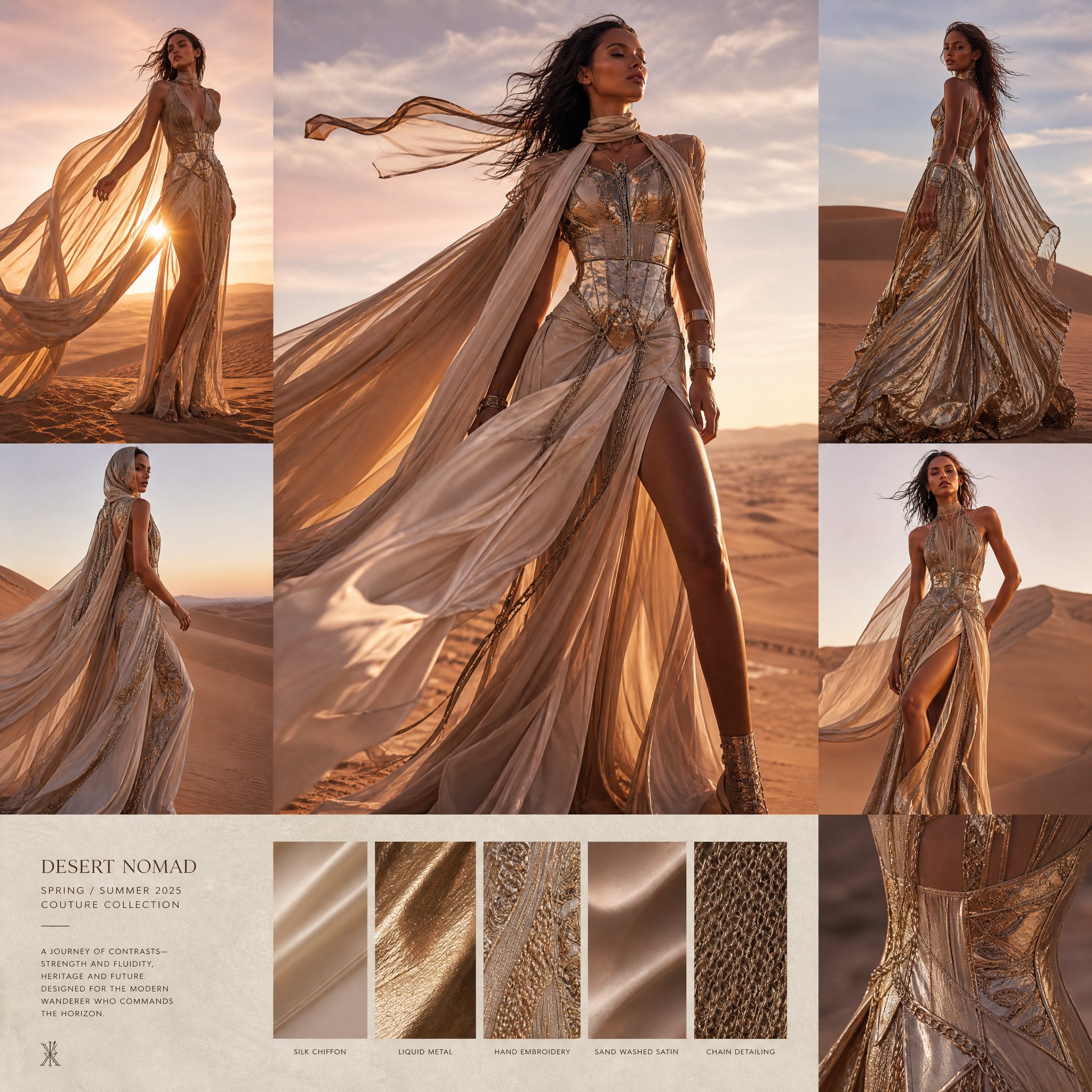 电影感沙漠时尚超模冒险家设计板 / Cinematic Desert Vogue Adventurer Character Design Board,角色设计,电影感、时尚、角色,案例输出图 1
