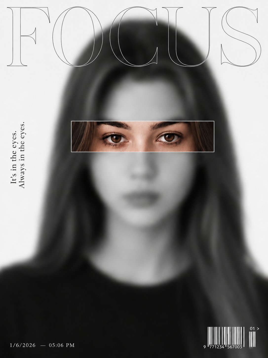 极简时尚杂志封面人像眼部聚焦摄影 / Minimalist Vogue Style Eye Focus Prompt,角色设计,人像、电影感、时尚,案例输出图 1