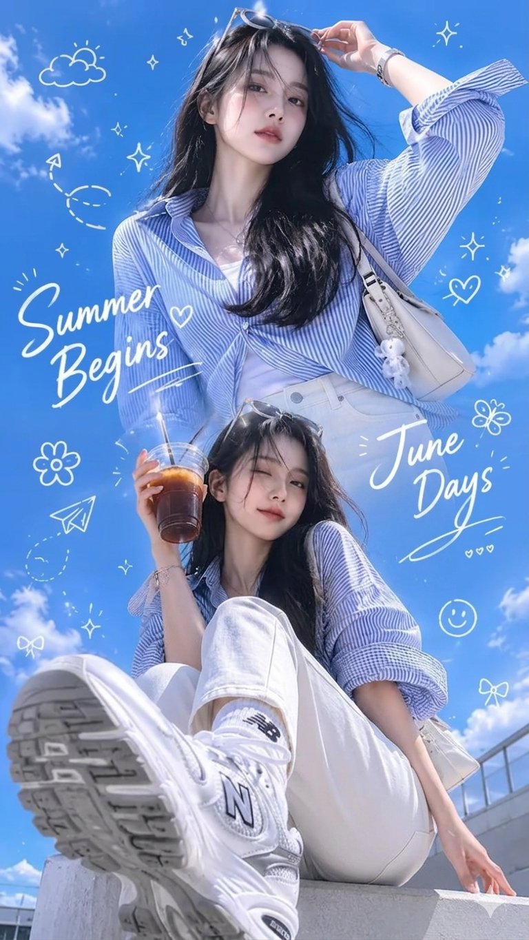 极简韩系夏日时尚拼贴街拍 / Ultra Realistic Korean Summer Fashion Street Photography Collage,人像与摄影,人像、时尚、城市视觉,案例输出图 1