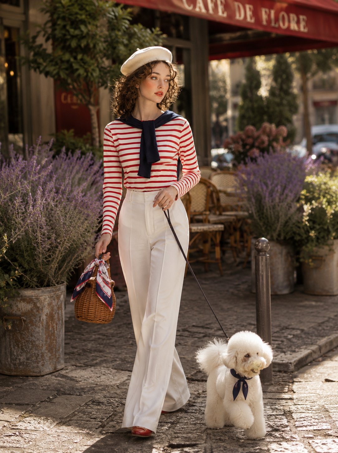 巴黎街头时尚女性与贵宾犬 / Stylish Woman Beret Poodle Paris Cafe,人像与摄影,人像、时尚、人像与摄影,案例输出图 1