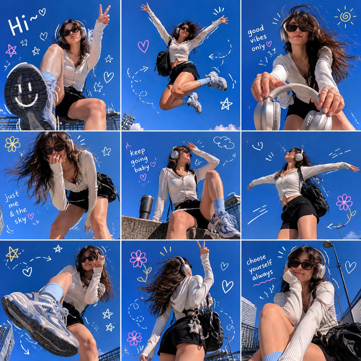 潮流美学九宫格运动风女性户外人像摄影 / Trendy 3x3 Photo Collage Sporty Woman Outdoor，人像与摄影，人像、时尚、人像与摄影，案例输出图 2