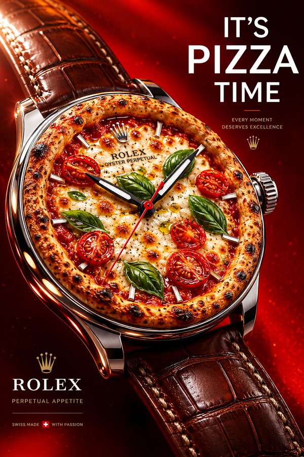 超高端腕表披萨与汉堡耳机创意广告 / Ultra Premium Luxury Watch And Burger Fusion Ads，人像与摄影，人像、电影感、时尚，案例输出图 2