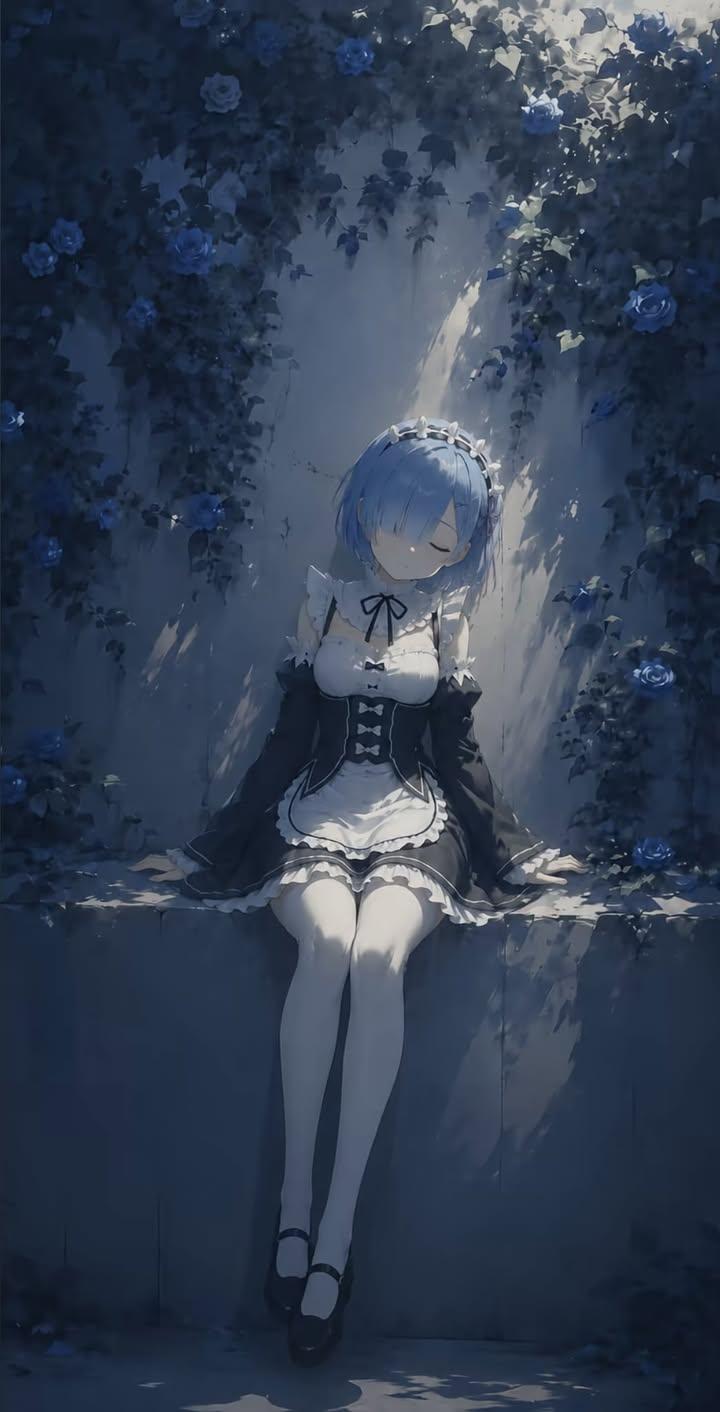 长银发紫眸忧郁动漫少女石凳背景 / Anime Girl Silver Hair Purple Eyes Stone Bench，角色设计，角色、二次元、角色设计，案例输出图 1