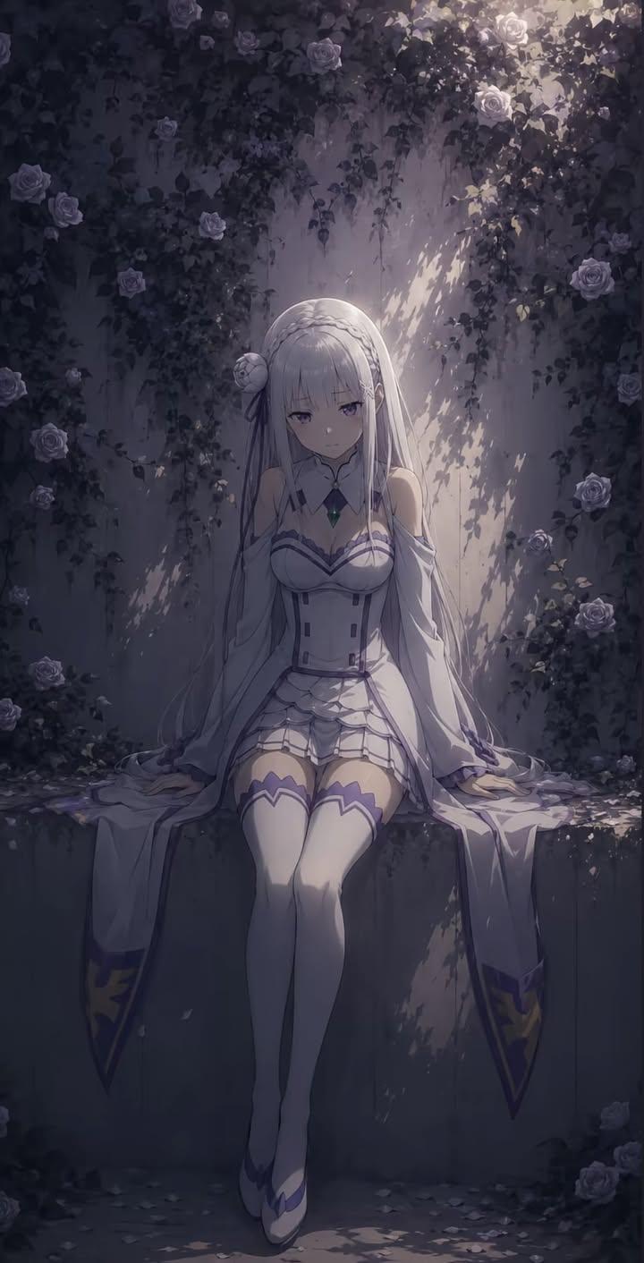 长银发紫眸忧郁动漫少女石凳背景 / Anime Girl Silver Hair Purple Eyes Stone Bench，角色设计，角色、二次元、角色设计，案例输出图 2