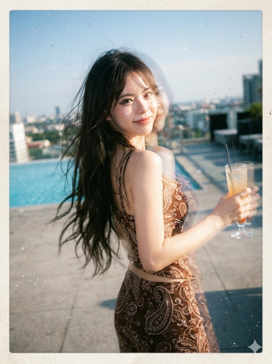 90年代一次性相机屋顶泳池抓拍人像 / Candid Disposable Camera Rooftop Pool Snapshot,人像与摄影,35mm、人像、时尚,案例输出图 1