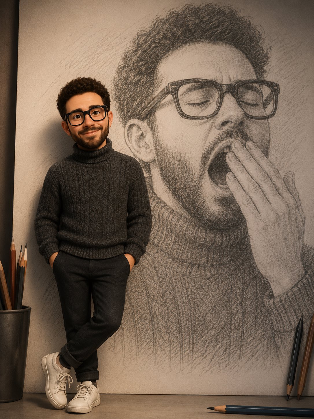皮克斯3D与手绘铅笔素描复合艺术 / Pixar 3d Hand Drawn Pencil Sketch Composite，角色设计，人像、电影感、插画，案例输出图 1
