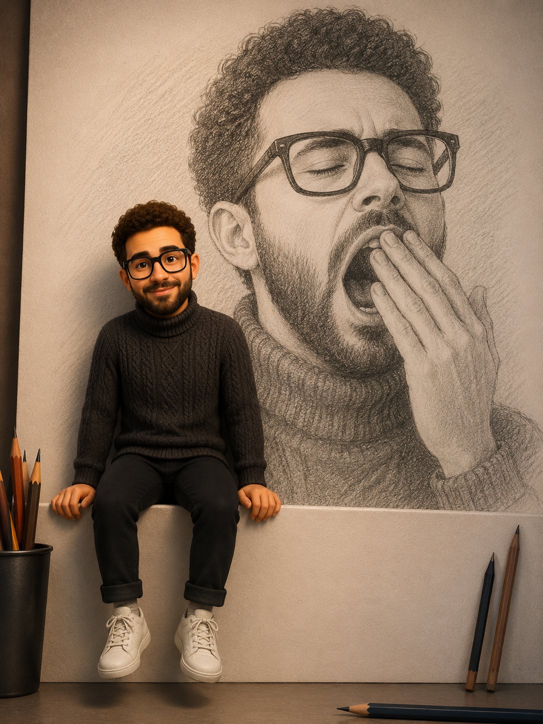 皮克斯3D与手绘铅笔素描复合艺术 / Pixar 3d Hand Drawn Pencil Sketch Composite，角色设计，人像、电影感、插画，案例输出图 2