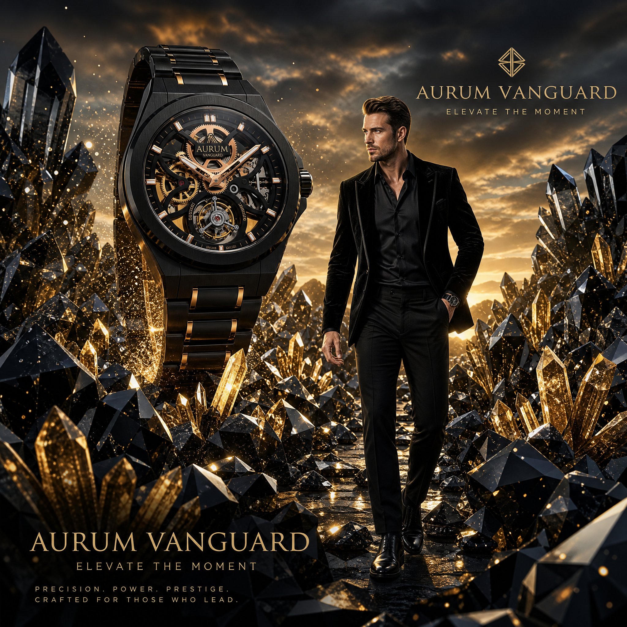 奢华腕表黑钻金晶地貌广告 / Ultra Premium Luxury Watch Black Diamonds Gold Crystals,角色设计,角色、角色设计,案例输出图 1