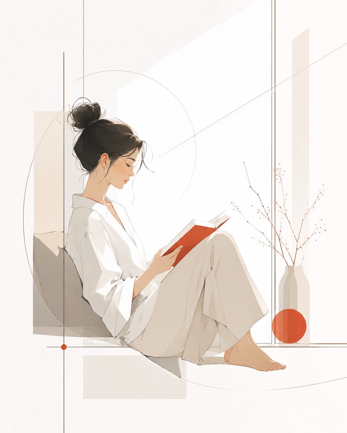现代极简杂志风高级留白插画提示词 / Modern Minimalist Magazine Illustration Negative Space Prompt,人像与摄影,人像、时尚、海报,案例输出图 1