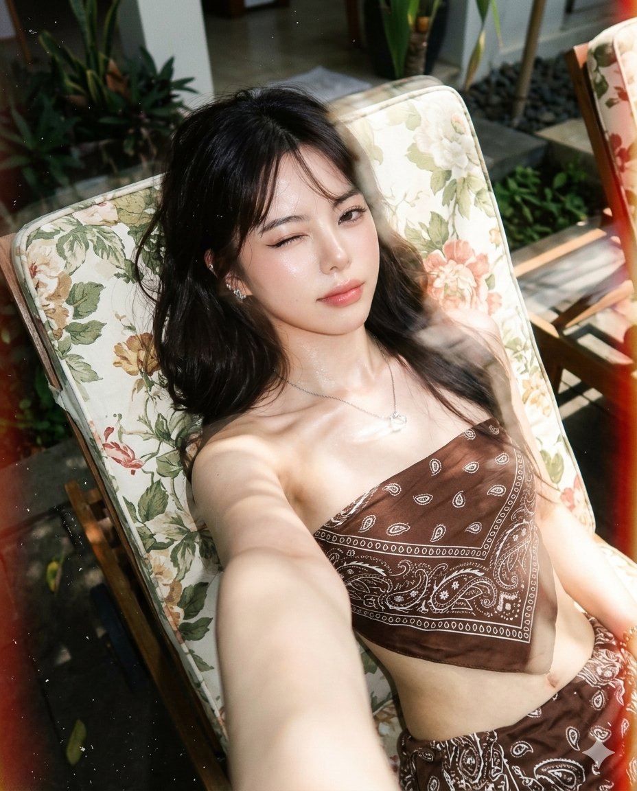 复古CCD混合胶片感户外躺椅人像 / Retro Ccd Disposable Camera Outdoor Selfie Prompt,人像与摄影,35mm、人像、时尚,案例输出图 1