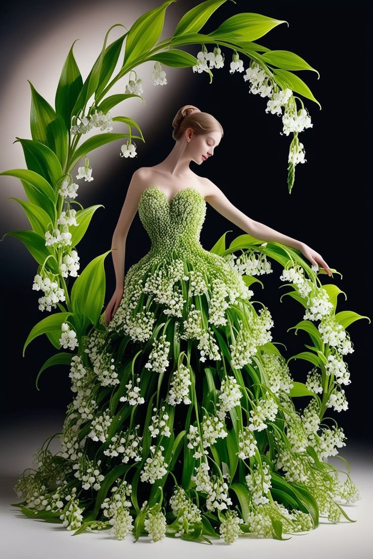 铃兰盛装空灵女子时尚人像 / Ethereal Woman Lily Of The Valley Gown，人像与摄影，人像、电影感、时尚，案例输出图 1