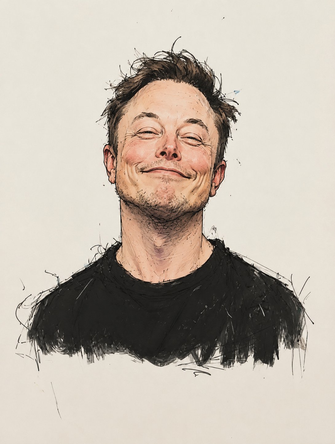 极简水墨淡彩名人滑稽漫画 / Minimalist Ink Watercolor Celebrity Caricatures，角色设计，人像、时尚、插画，案例输出图 1