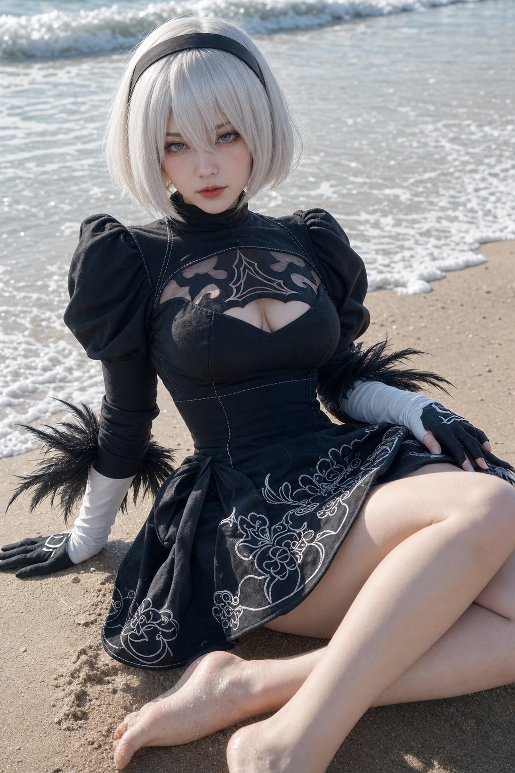 尼尔机械纪元2B沙滩阳光肖像 / 2b Nier Automata Beach Sunlight Portrait,角色设计,人像、角色、二次元,案例输出图 1