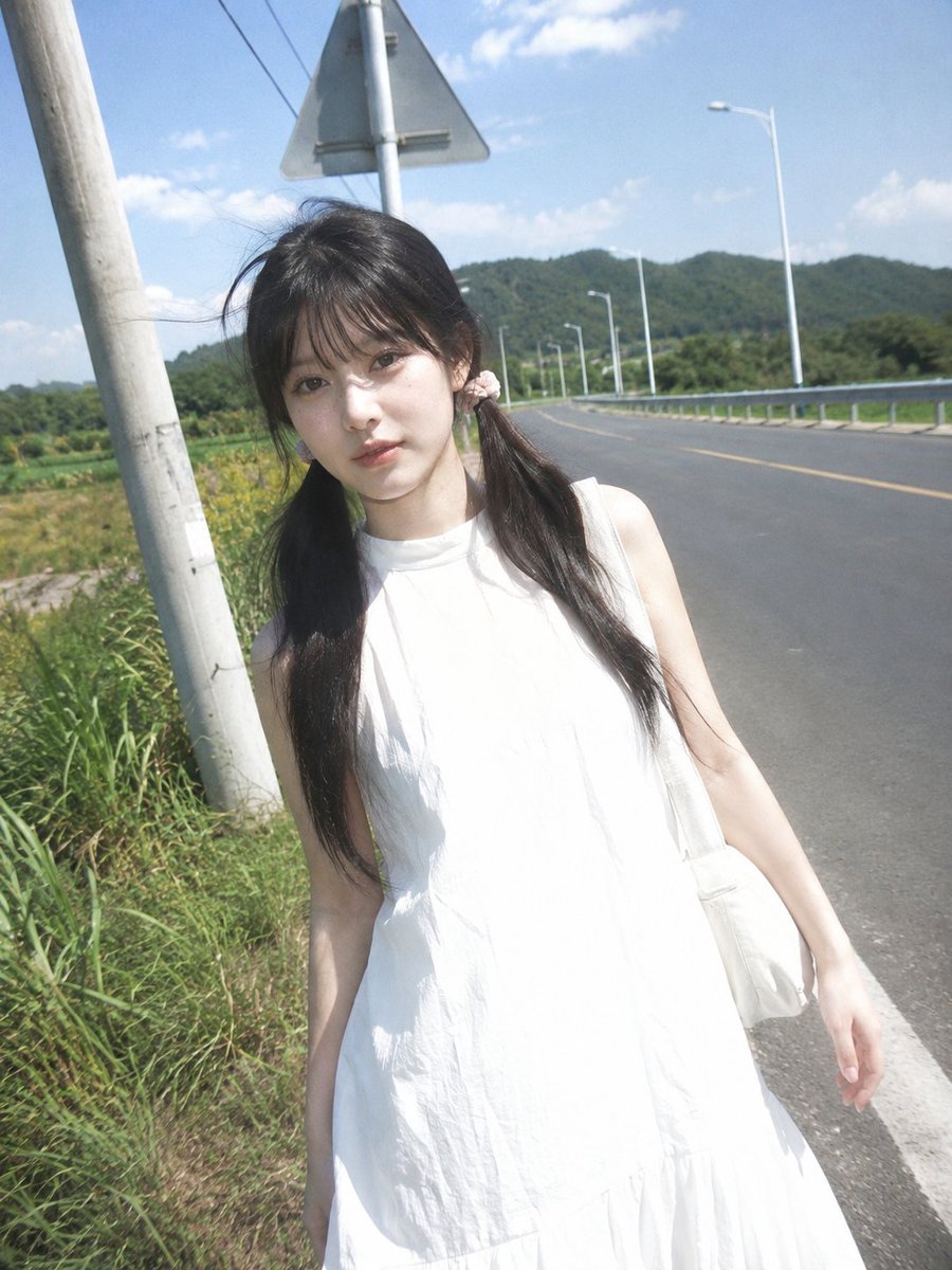 夏日乡间公路CCD复古少女写真 / Summer Rural Road Ccd Retro Girl Portrait，人像与摄影，35mm、人像、电影感，案例输出图 2