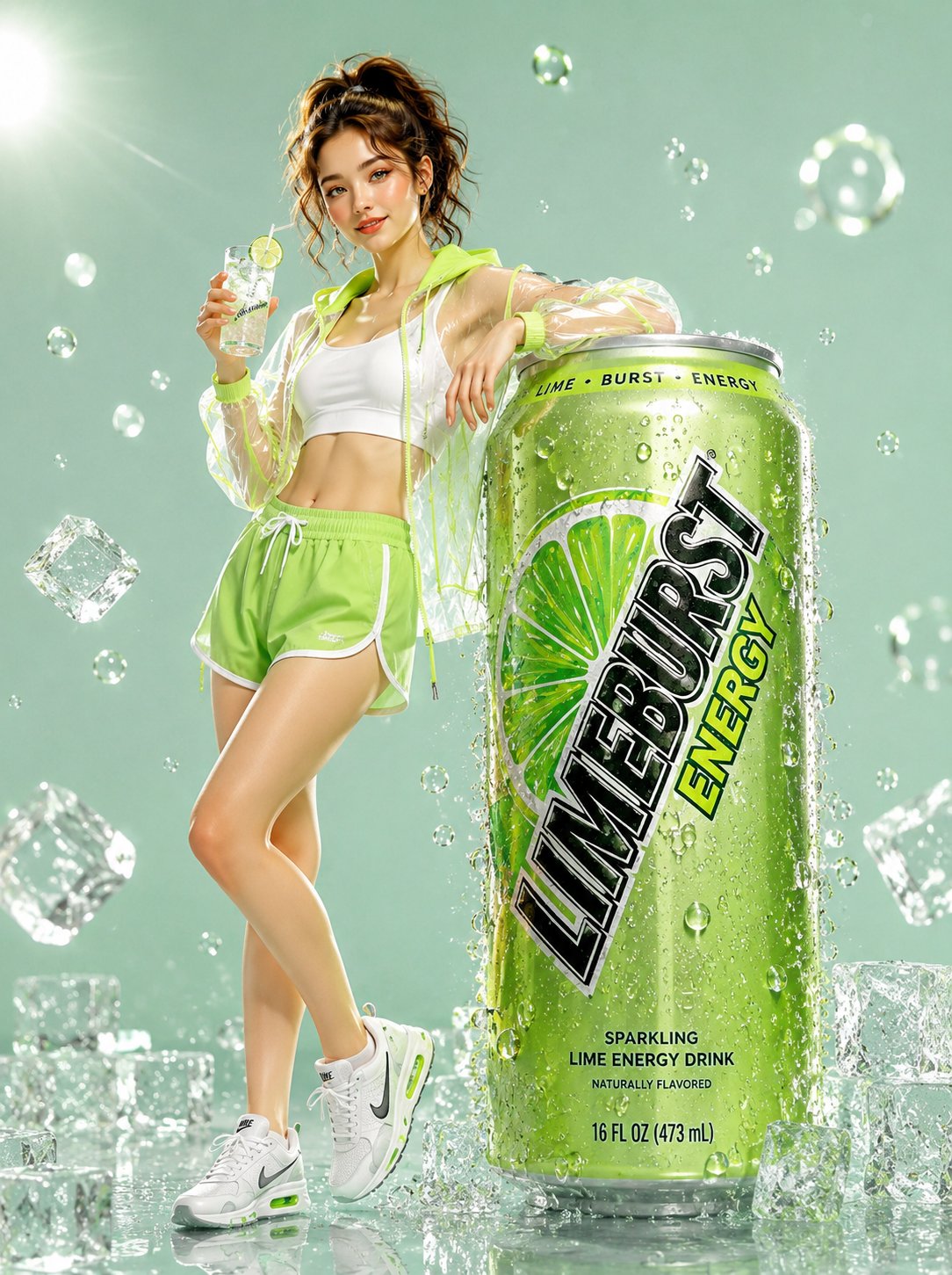 青翠活力能量饮料商业广告大片 / Limeburst Energy Drink Commercial Woman Neon,人像与摄影,霓虹、人像、电影感,案例输出图 1
