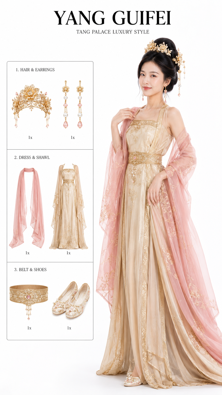 竖屏极简杨贵妃服饰信息页 / Vertical Minimalist Yang Guifei Clothing Info Page，角色设计，时尚、角色、极简，案例输出图 1