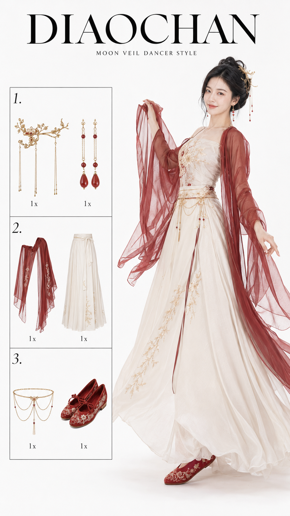 竖屏极简貂蝉服饰目录页 / Vertical Minimalist Diaochan Clothing Catalog Page,角色设计,时尚、角色、极简,案例输出图 1