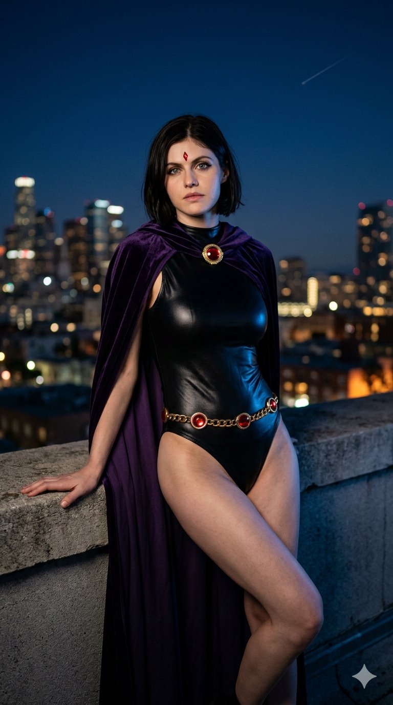 瑞雯角色都市天台夜色电影摄影 / Raven Cosplay Urban Rooftop Night Cinematic，模型对比与社区，电影感、角色、二次元，案例输出图 1
