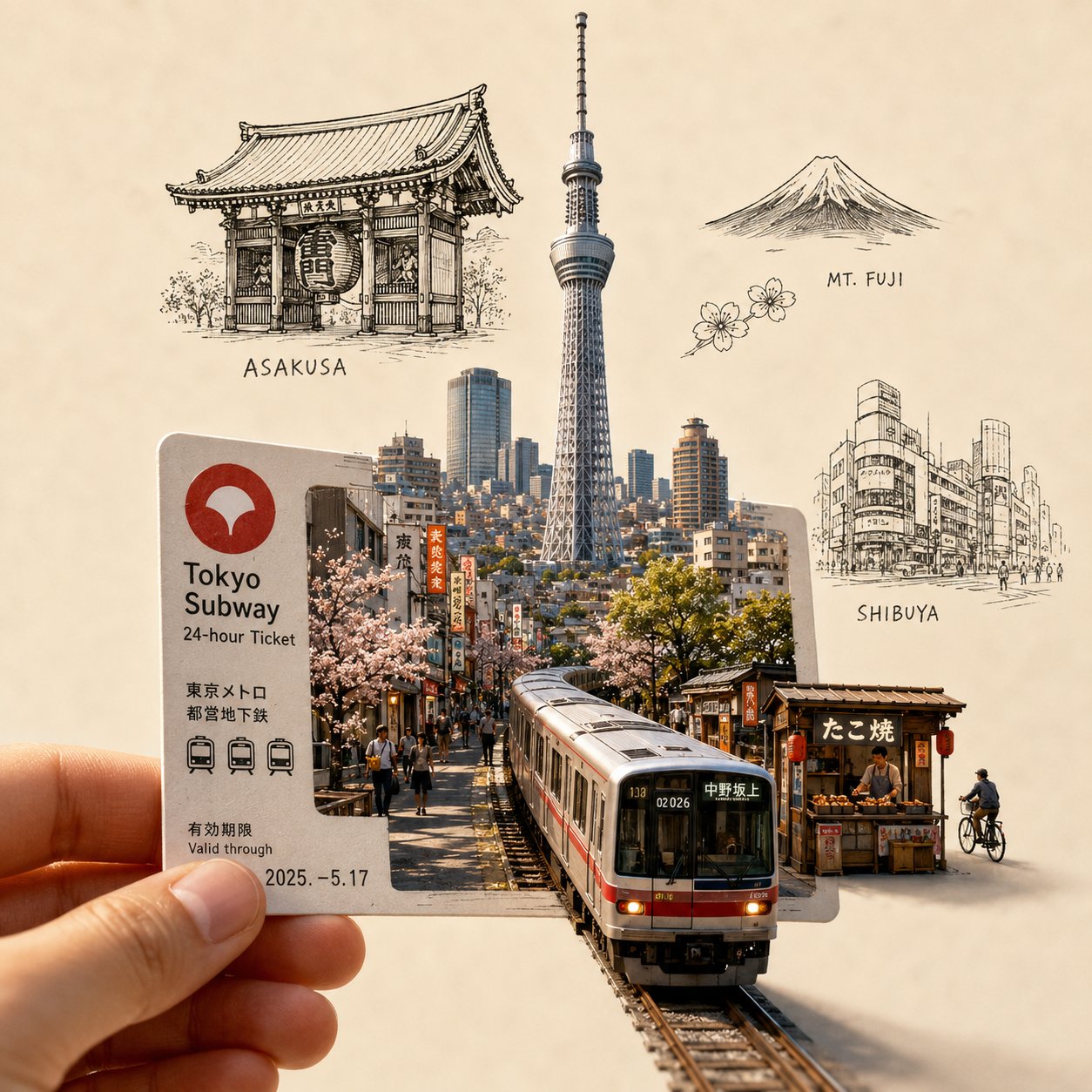 城市门票微缩景观旅行艺术插画 / Premium Travel Art City Ticket Portal Illustration，人像与摄影，人像、电影感、时尚，案例输出图 1
