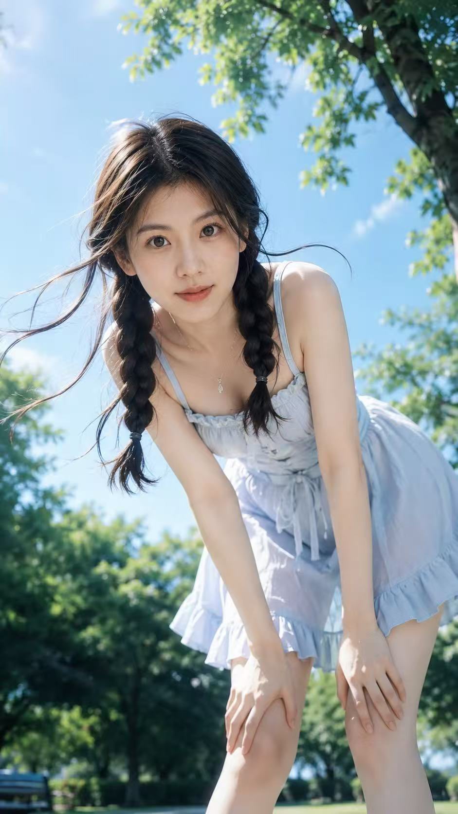 户外夏日公园写实人像摄影提示词 / Realistic Outdoor Summer Park Portrait Prompt，角色设计，人像、电影感、时尚，案例输出图 2