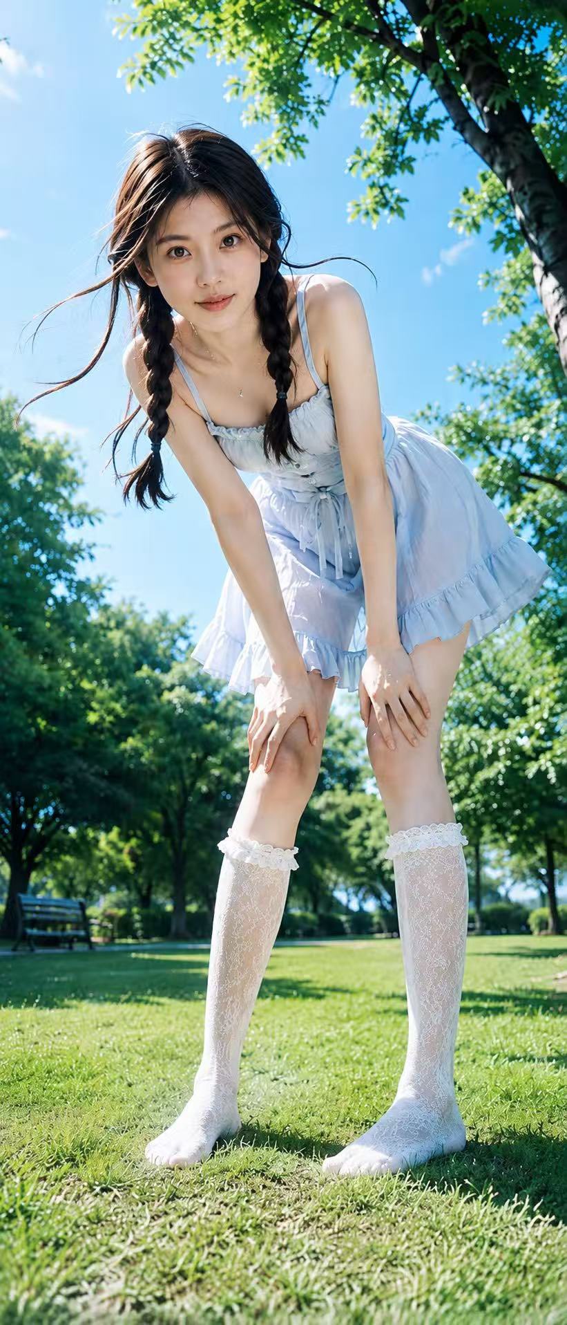 户外夏日公园写实人像摄影提示词 / Realistic Outdoor Summer Park Portrait Prompt，角色设计，人像、电影感、时尚，案例输出图 1